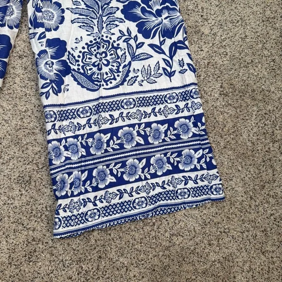 Rachel Zoe Linen Blend Wide Leg Flowy Floral Pants Blue & White Size S Beach - Picture 5 of 13